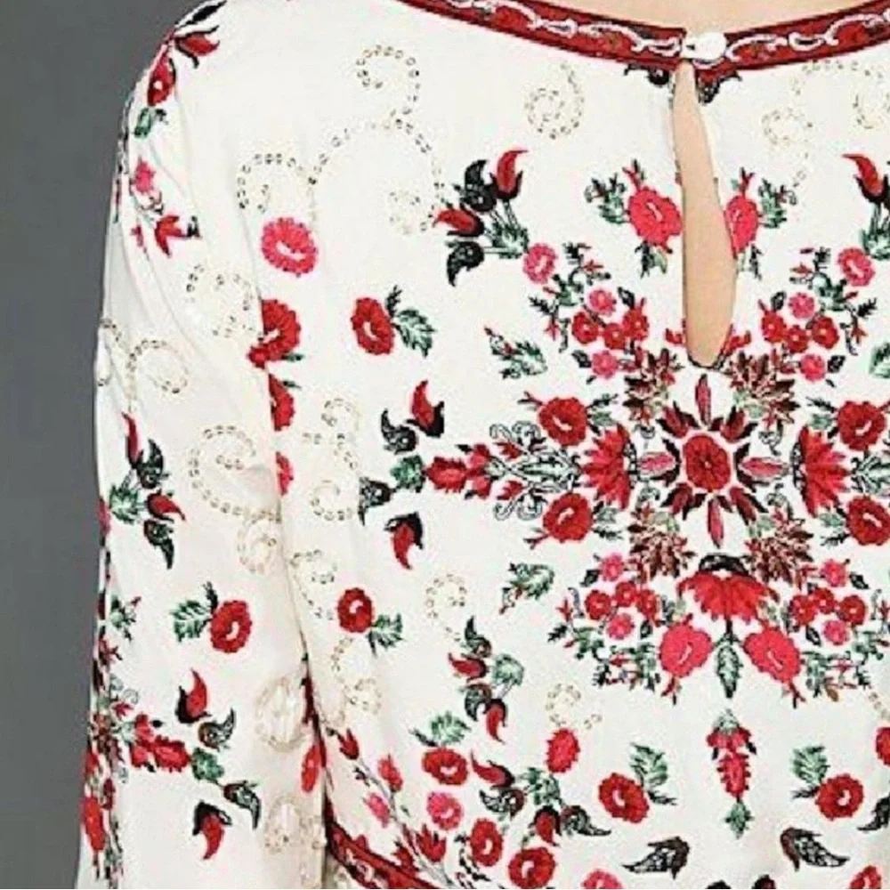 Free People Red Floral Embroidered Long Sleeve Dress - Size 8 - Picture 4 of 11